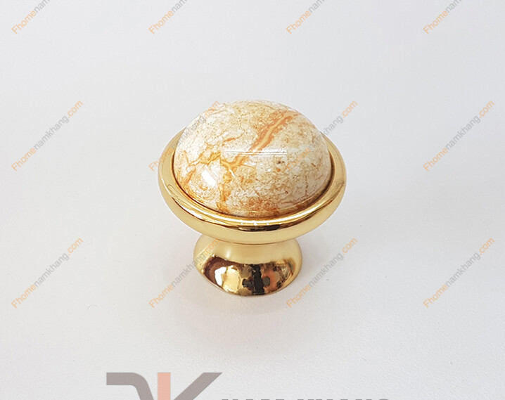 Tay nắm tủ tròn bằng sứ vân viền mạ vàng NK021