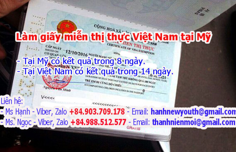 Làm giấy miễn thị thực Việt Nam tại Mỹ