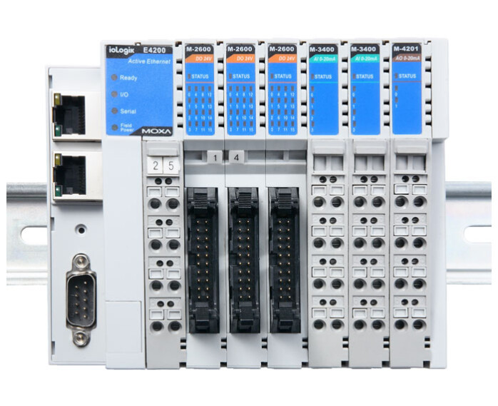 ioLogik E4200 Bộ chuyển mạch lặp tín hiệu Ethernet I/O từ xa hỗ trợ 1 cổng rs232 và 2 cổng Ethernet